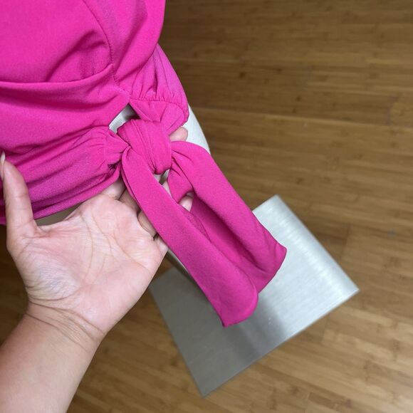 INC International Concepts Top Size Medium Pink Surplice Tie Waist Cap Sleeves - Picture 8 of 12